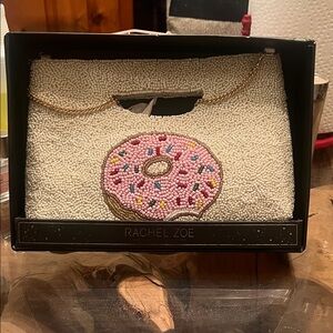 Rachel Zoe Beaded Clutch with Pink Donut Design NEW
